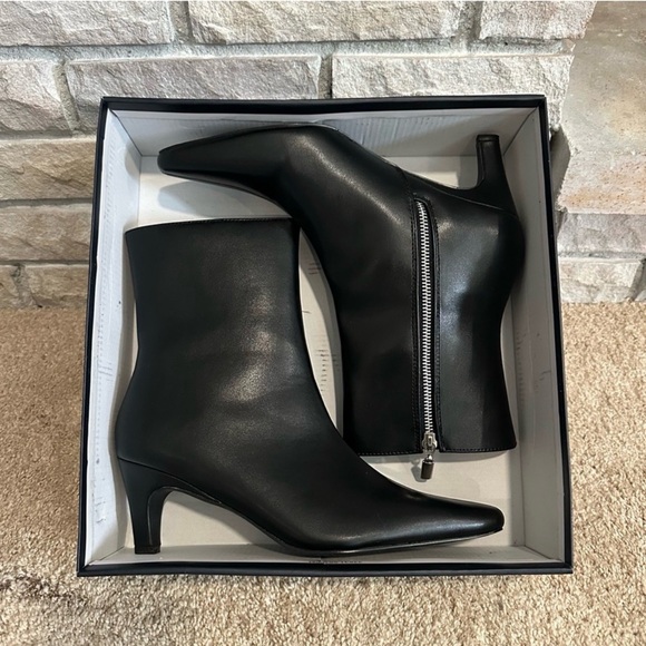 French Connection Shoes - French Connection Ankle Bootie Alex Kitten Heel Black Faux Leather NIB